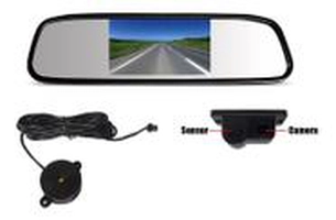 Espelho Retrovisor LCD Colorido de 4,3 com Câmera  De Ré E Sensor Estacionamento Embutido