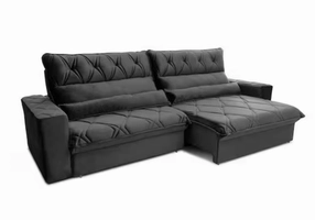 Sofá Retrátil Reclinável França 2,70m Suede Velut Cinza c/ Molas no Assento - King House