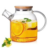 Chaleira de vidro para micro-ondas, chaleira de vidro de 1500 ml com tampa de bambu e bico de filtro removível