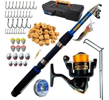 Kit de Pesca c/ Vara de Pesca Telescópica, Molinete WP 1000, Maleta, Isca artificial Camarão + Ração e Acessórios