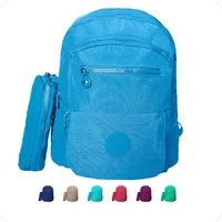 Mochila Escolar Viagem Unissex Reforçada Com Estojo Cor Azul Desenho Do Tecido Lisa
