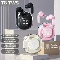 [Taxa inclusa] T8 Pro Fones De Ouvido Sem Fio com Display Digital LED, Bluetooth, Fone De Ouvido Transparente para Xiaomi, Huawei, iPhone, TWS