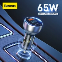 CARREGADOR DE CARRO BASEUS 65W CARGA RÁPIDA 3.0/4.0 DISPLAY LED 1 USB 1 USB-C