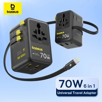 [Com cashback R$172] Carregador de Viagem Baseus 70W com Cabo Retrátil e Entradas USB A e C