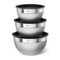 Conjunto 3 Bowls Inox com Tampa Plástica