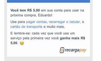 [Usuários Selecionados] R$5 OFF no RecargaPay