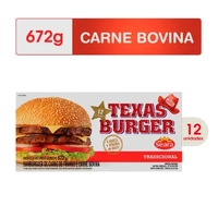  REGIONAL | Leve 2 Pague 1 - R$ 9,50 CADA ] Hambúrguer Texas Burger 672g - 12 Unidades