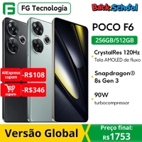 [BR] Smartphone POCO F6 5G com Snapdragon 8s Gen 3 e tela AMOLED 120Hz 90W