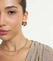 Conjunto Brinco e Colar em Camadas com Formato de Flor Dourado