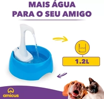AMICUS - Fonte Bebedouro de água AQUA FIRST USB para Gatos e Cães Bivolt - Design Ergonômico, Portátil, Bivolt - 1,2L de Capacidade 