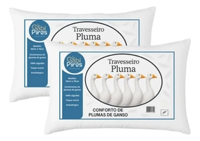 Kit 2 Travesseiros Pena De Ganso 70x50cm Toque Plumas