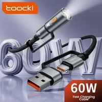 [Moedas R$7] Toocki X99 2 em 1 USB Tipo C Cabo 60W Carregamento Rápido Com Lanterna 