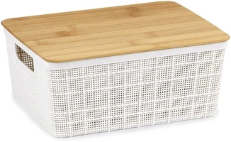 Oikos - Caixa Organizadora 4L com Tampa de Bambu Branca