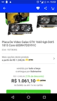 Placa De Vídeo Galax GTX 1660 6gb Ddr5 1815 Core | R$1.061