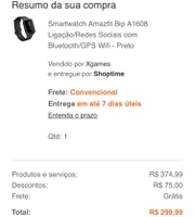 [APP SHOPTIME] Smartwatch Xiaomi Amazfit Bip A1608 Ligação/Redes Sociais com Bluetooth/GPS Wifi - Preto | R$300