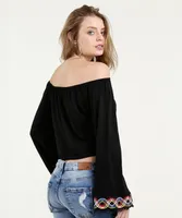 Blusa Feminina Cropped Ombro a Ombro Manga Longa R$20