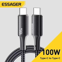 [Taxa Inclusa] [Combo 3un cada R$11,93]Essager 100w usb c para usb tipo c cabo pd carga rápida para xiaomi mi11 samsung macbook ipad USB-C 