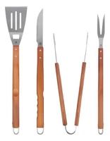 Kit Churrasco Inox com Cabo de Madeira 4 Peças