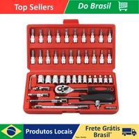 [Do Brasil/R$7 Moedas App] Kit De Ferramentas 46 Peças Soquete com Maleta 