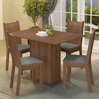 Conjunto Sala de Jantar Mesa Tampo de Madeira 4 Cadeiras Rustic/Silver Luana Madesa - Marrom