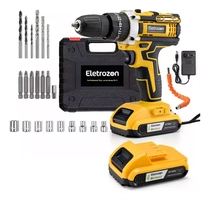 Kit Parafusadeira Furadeira De Impacto Profissional Com Luz 2 Baterias 24v Com Maleta + Acessórios