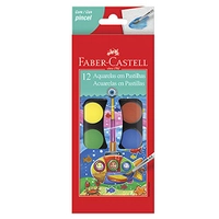 Aquarela em Pastilha com Pincel, Faber-Castell, 19.0012, 12 Cores