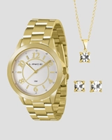 Kit Relógio Feminino Lince + Colar + Brincos | R$54