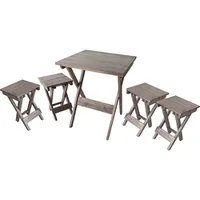 Conjunto de Mesa Quadrada 76x58cm com 4 Banquetas 47cm de altura Dobrável Jade Madeira Padrão Nogueira - at.home por R$ 215