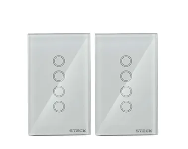 Kit 2 Interruptores Inteligentes 4X2" Touch 4 Módulos Bivolt Branco Steck Ambiente Conectado