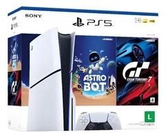 PlayStation 5 Slim com Astro Bot e GT7 Branco