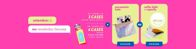 Na compra de 3 cases, ganhe frete grátis + necessaire ou 2 mimos | Gocase