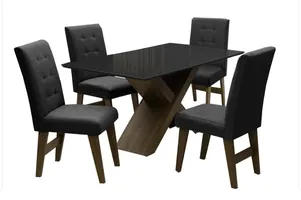 Conjunto De Mesa Para Sala de Jantar Preto Dubai 1,35m MDF com 4 Cadeiras Castanho / Preto | R$879