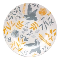 Jogo 6 Prato De Sobremesa 18 Cm Bem Te Vi Bionna Cor Cinza, Amarelo e Off White Florido pássaros
