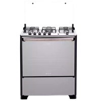 Fogão 5 Bocas Preto com Frente em Vidro Espelhado e Mesa Inox Atlas New U Top Style Bivolt