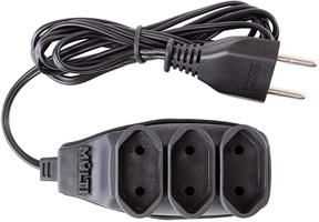 Extensão elétrica 10A Preta de 3 Tomadas Bipolar com cabo de 3m Multicraft, EXT3TBI3M R$ 10