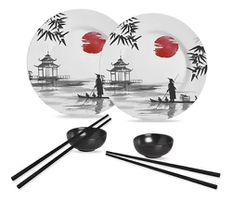 Kit 6 Peças com Mini Molheira Cerâmica Japonesa