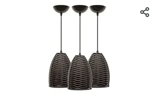 Combo Kit com 3 Pendentes Luminária Taça Junco 22cm Tabaco E27 110V/220V (Bivolt) Teto Interno Quarto Sala Cozinha - R$120