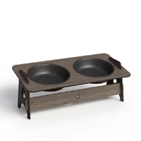  Comedouro Suspenso Para Cachorro e Gato Pet Com Tigelas Tabaco Madeira Bebedouro 