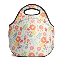 Lancheira Térmica Tritengo em Neoprene - Floral Canadá Branca - Branco e Preto