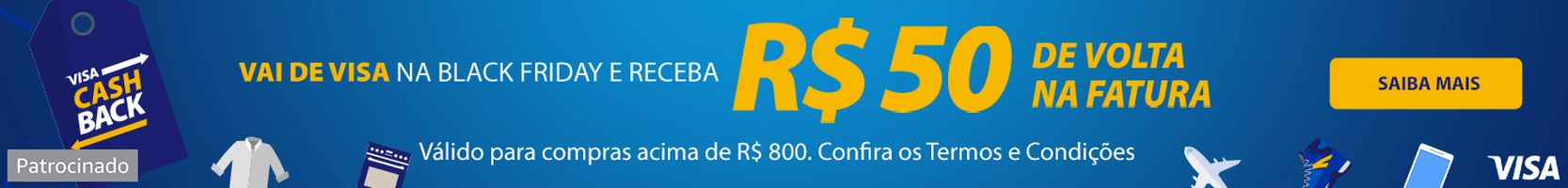 Black Friday Amazon com VISA: Receba R$50 de cashback