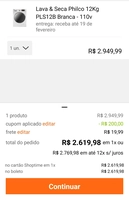 Lava & Seca Philco 12Kg PLS12B Branca - 110v R$2599