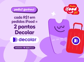 Clube iFood/Decolar: 2.500 Pontos (R$65) de Boas-Vindas Grátis 