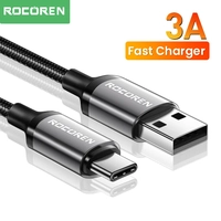 【Com Taxa /App/Moedas】 Cabo USB Tipo-C 3A Carregamento Rápido QC 3.0 Rocoren