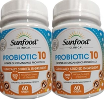 Probiotic 10 Probióticos 800 mg Sunfood 60 Cápsulas Kit 2 Unidades
