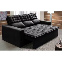 Sofá 3 Lugares Retrátil e Reclinável Cama inBox Slim 2,00m Velusoft Preto - Preto