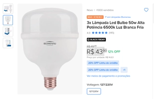 3x Lâmpada Led Bulbo 50w Alta Potência 6500k Luz Branca Fria