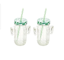 Jogo de Canecas de Suco de Vidro - Transparente e Verde com Tampa Lyor Cactos 2 Peças R$ 18