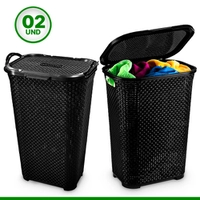 Kit 2x Cestos Rattan Com Tampa Basculada 50L