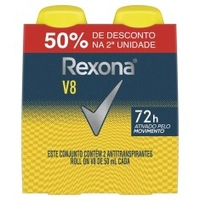 [R$ 3,95 cada] Antitranspirante Roll-On V8 Rexona 50ml 2 Unidades