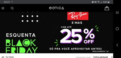 Até 50% em óculos Rayban na eótica